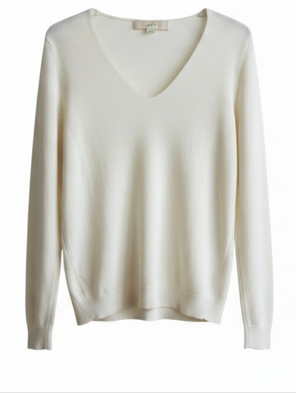 LOFT Cream V-Neck Lightweight Knit Sweater